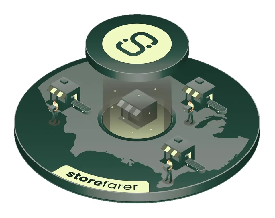 Storefarer logistics animation showing a package above a map